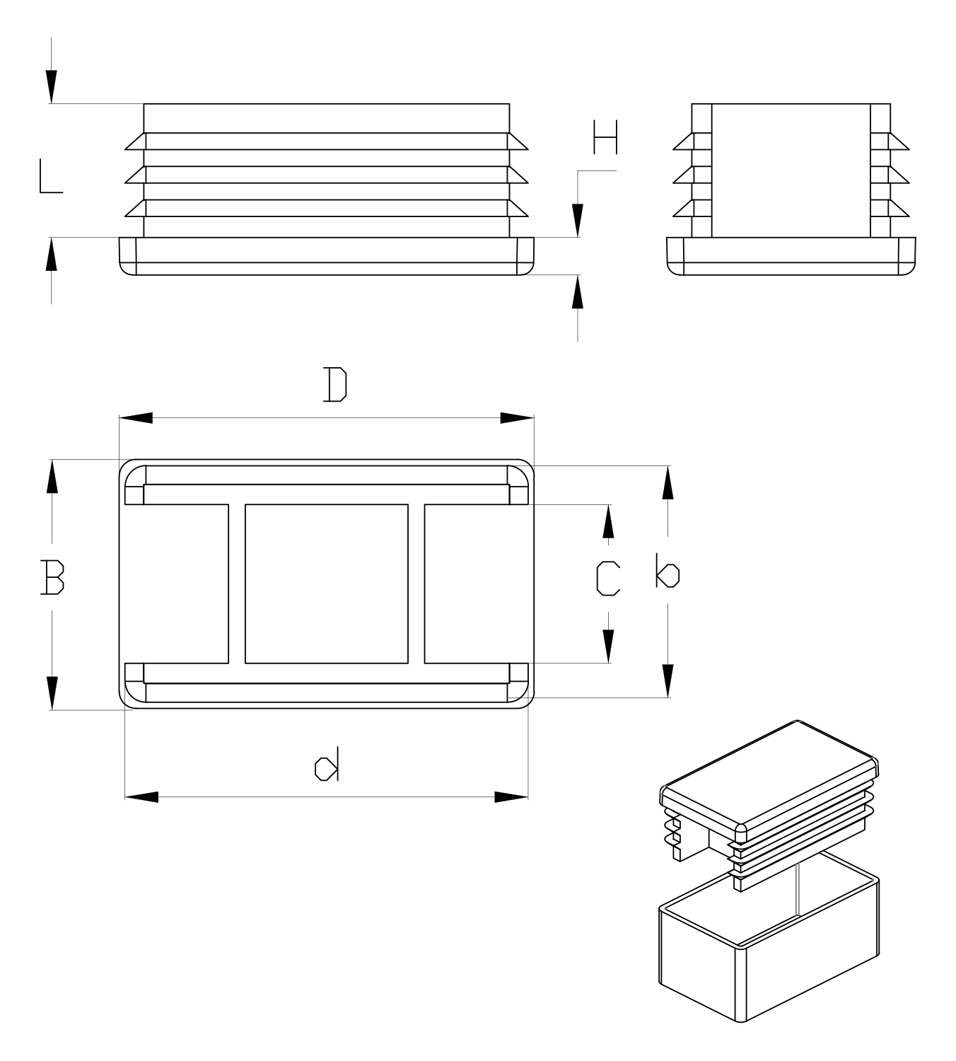 Tappi A Lamelle Rettangolari 60x40 Mm In Plastica Bianco