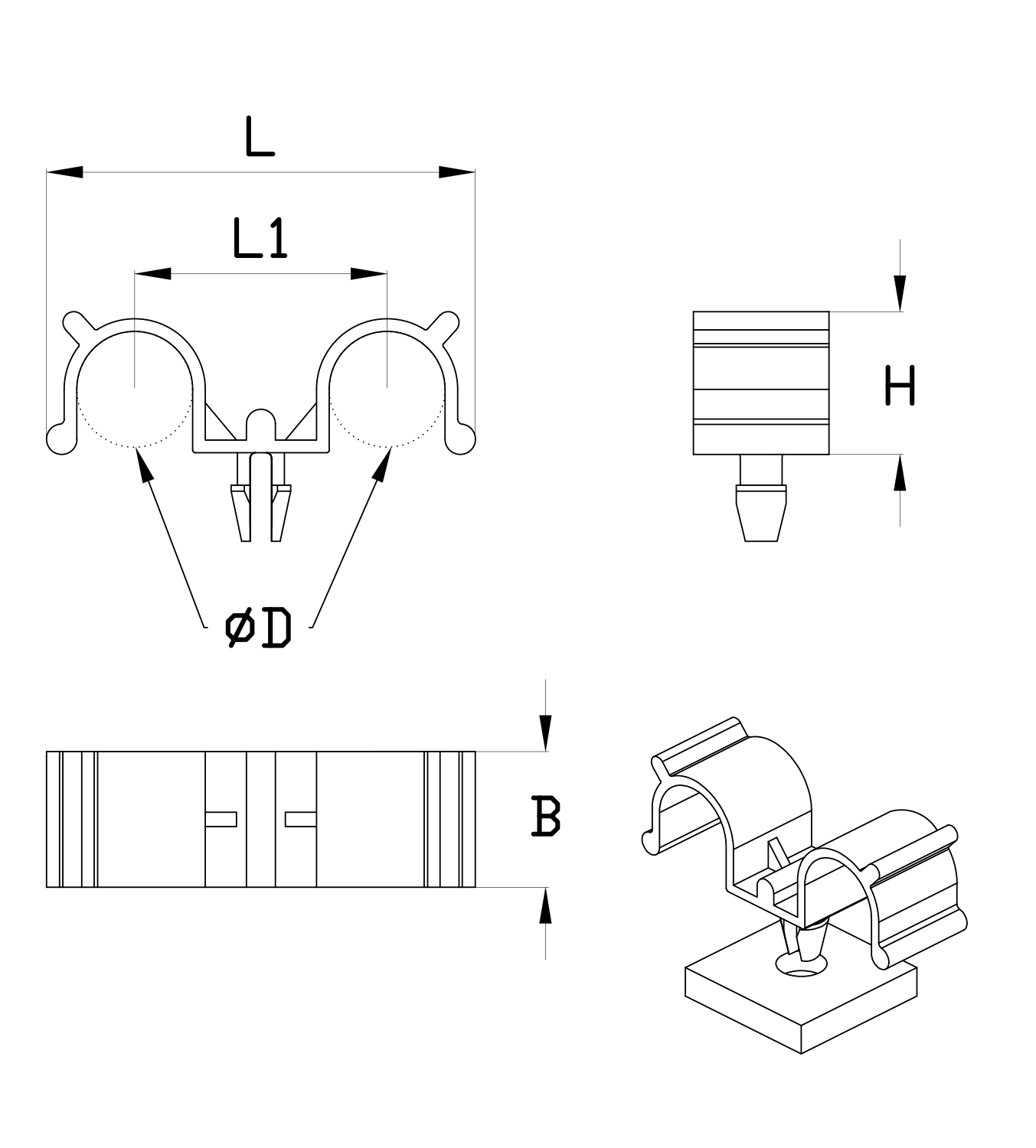 Double cable clamp with anchor MEPA - Technical drawing