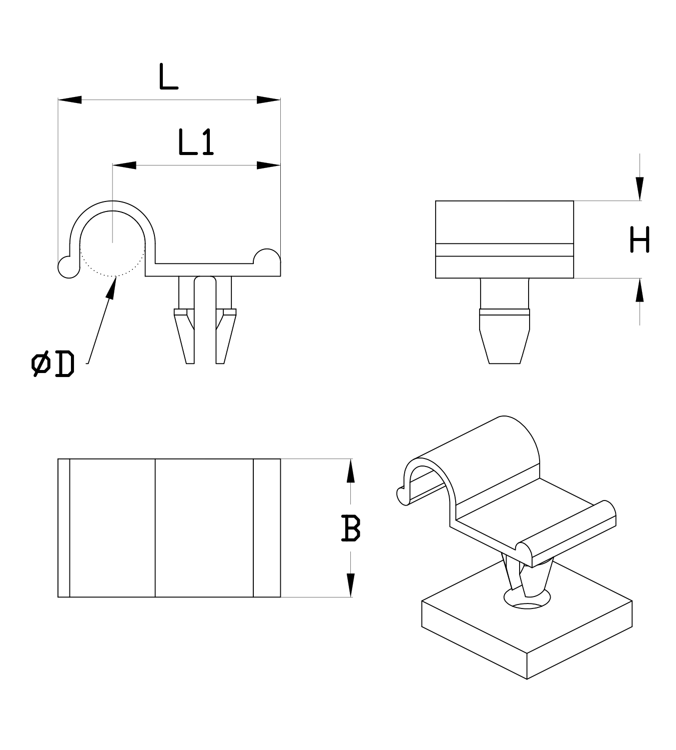 Half-U cable clamp with anchor MIPA - Technical drawing