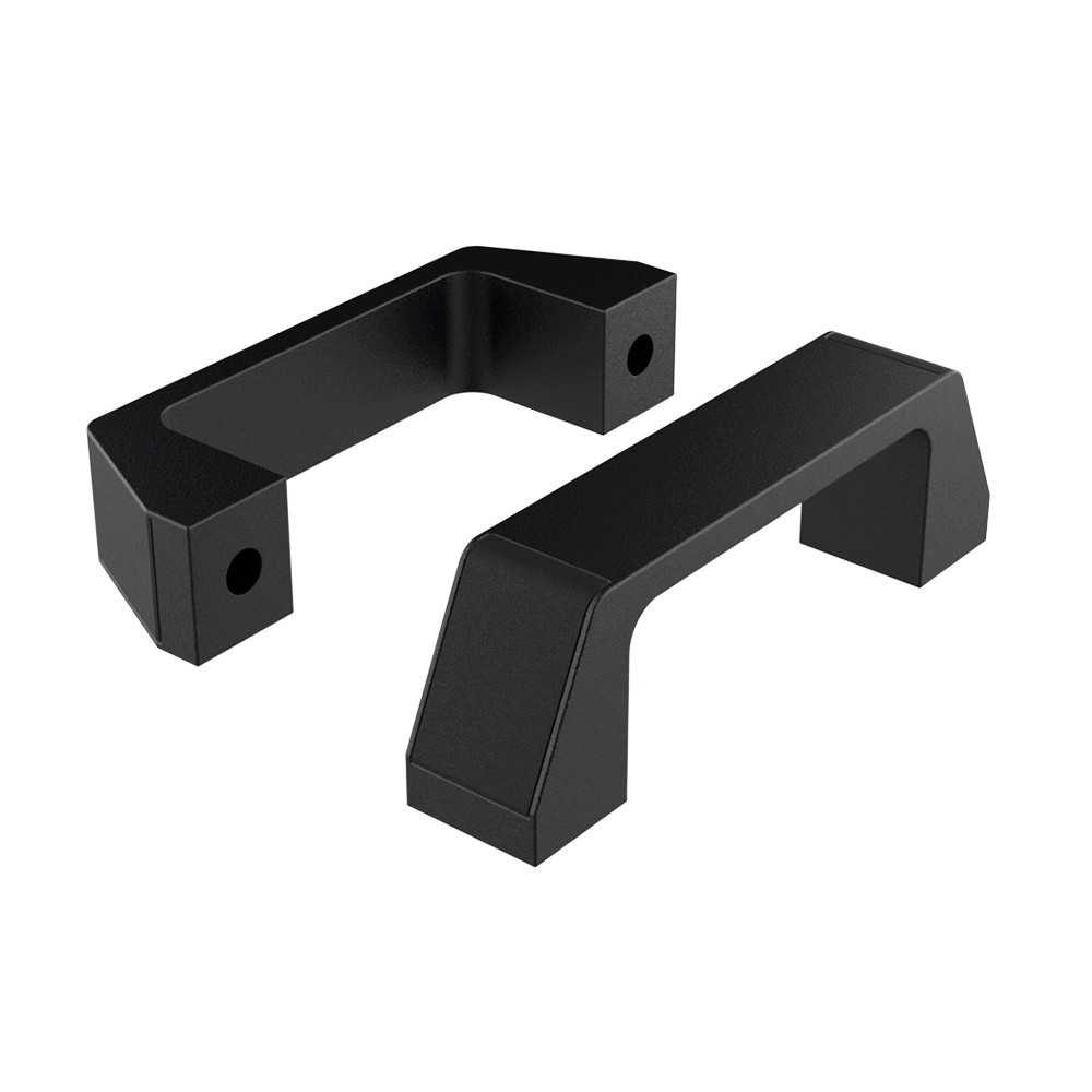 Handle with square bases and colored caps Handle with square bases and colored caps
