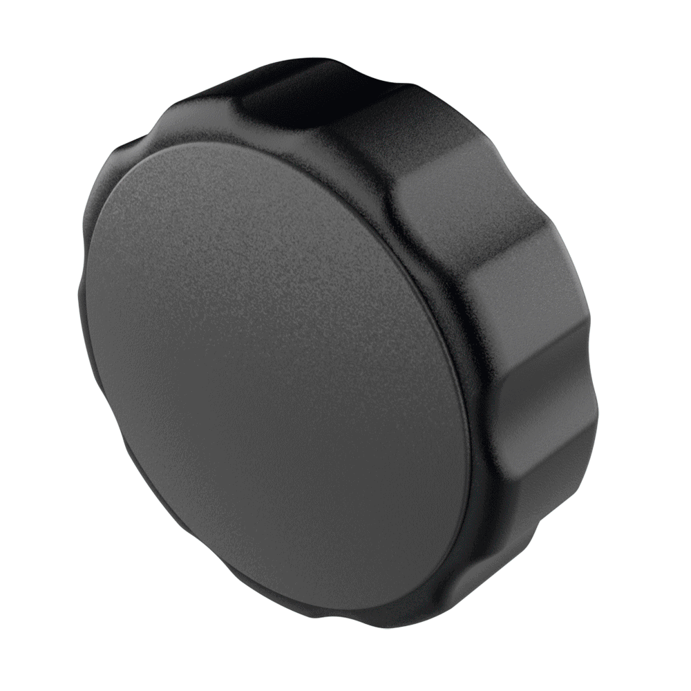 Female grip knob with colored knurled head Female grip knob with colored knurled head