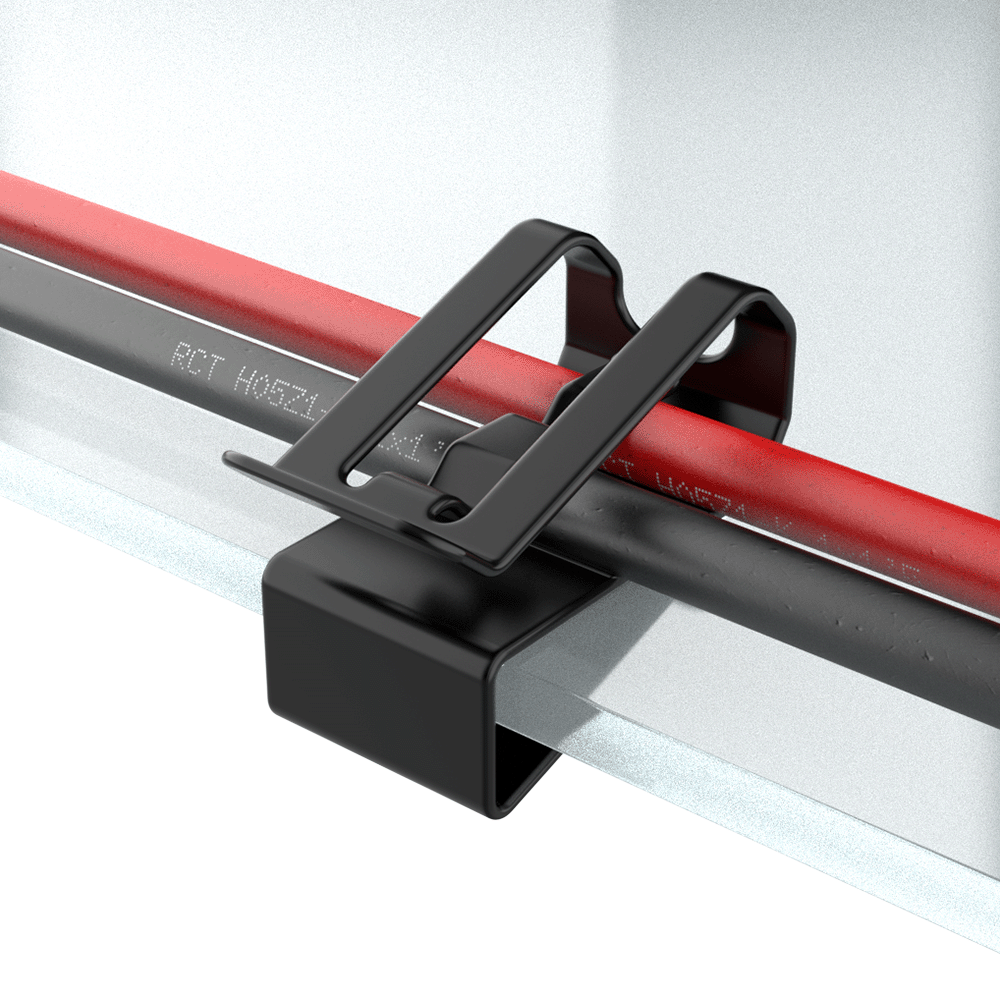 Glass panel edge clip for two homogeneous cables